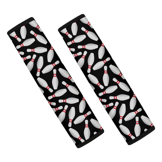 Black Bowling Pins Pattern Print Car Seat Belt Covers
