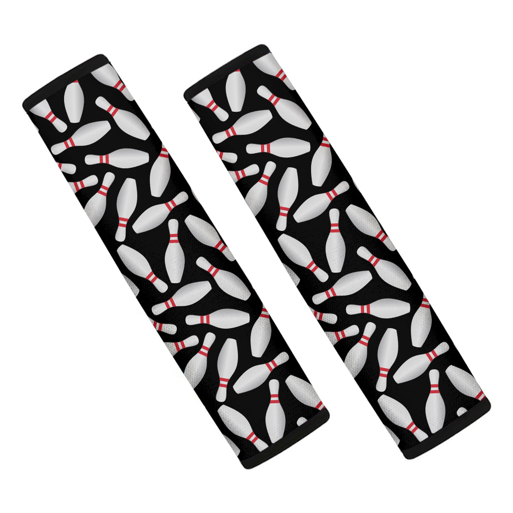 Black Bowling Pins Pattern Print Car Seat Belt Covers