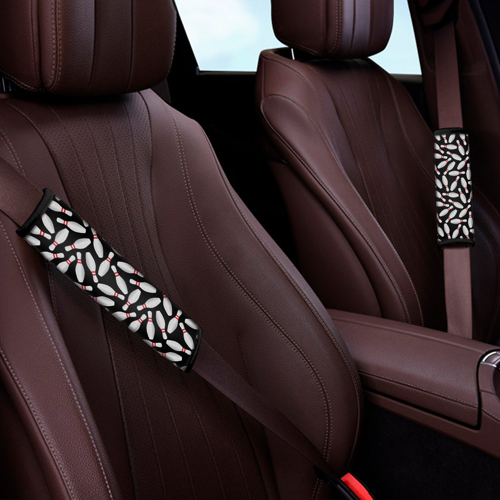 Black Bowling Pins Pattern Print Car Seat Belt Covers