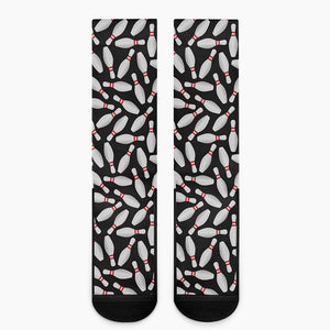 Black Bowling Pins Pattern Print Crew Socks