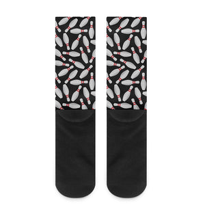 Black Bowling Pins Pattern Print Crew Socks