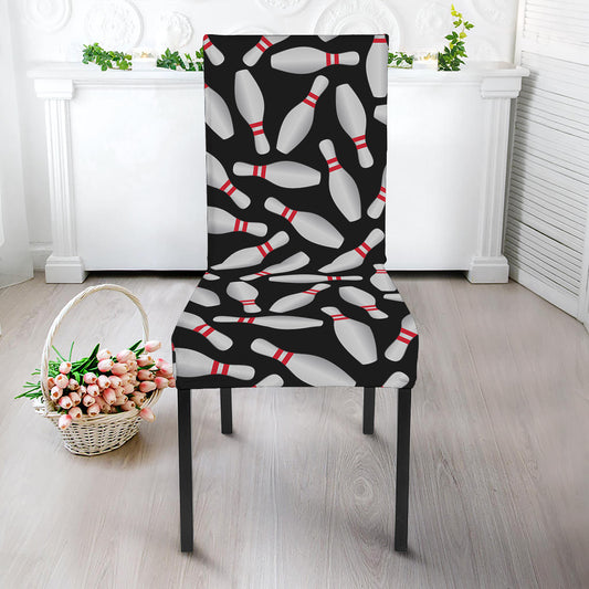 Black Bowling Pins Pattern Print Dining Chair Slipcover