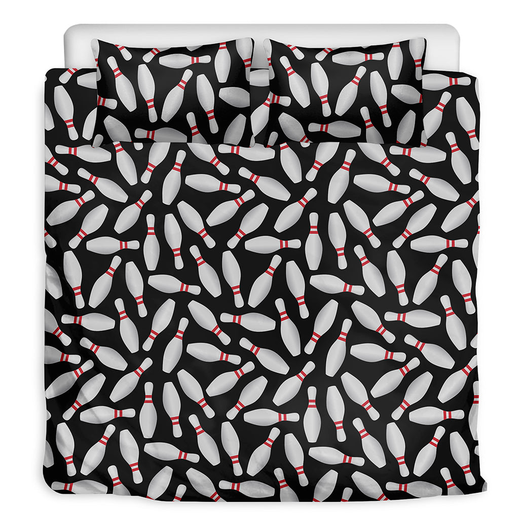 Black Bowling Pins Pattern Print Duvet Cover Bedding Set
