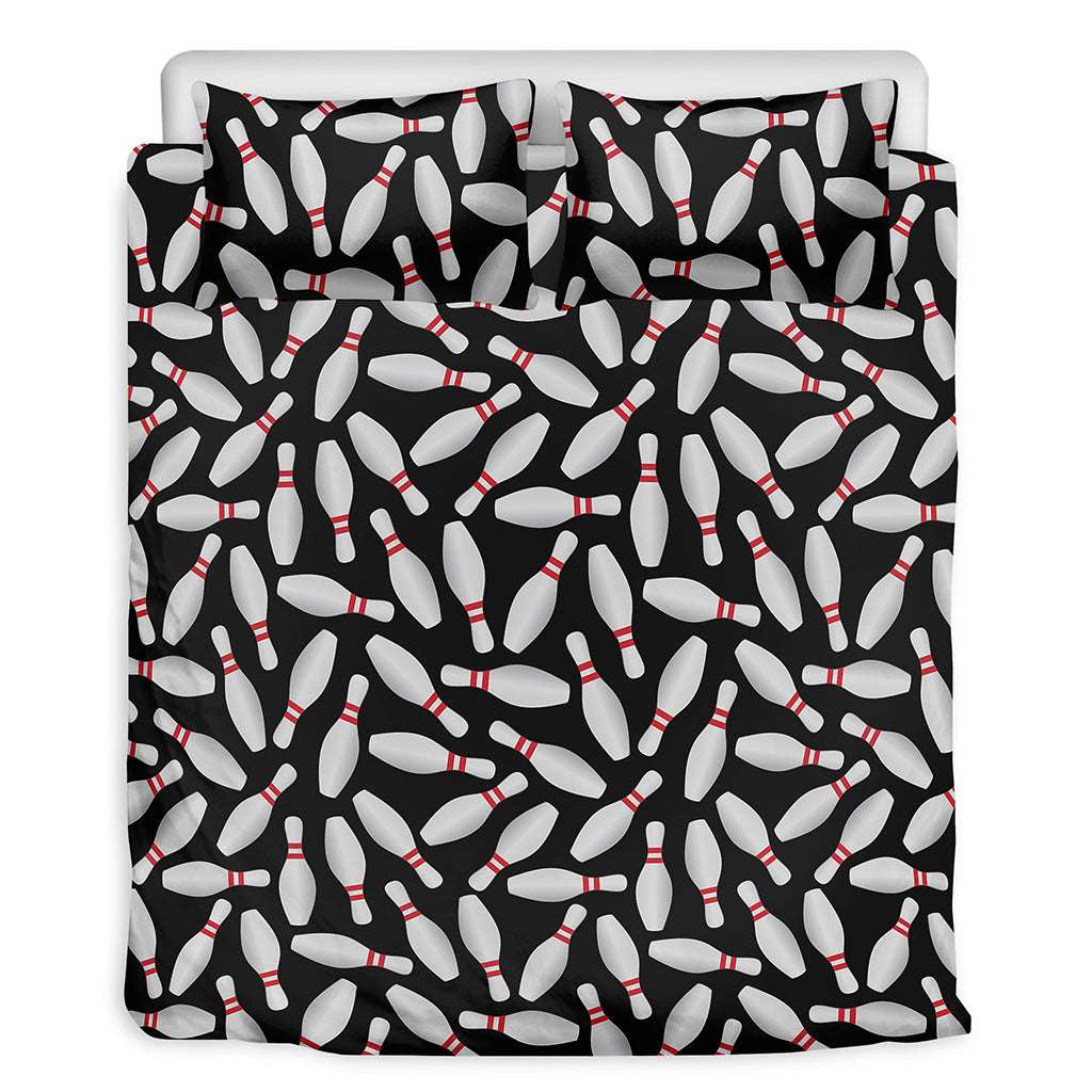 Black Bowling Pins Pattern Print Duvet Cover Bedding Set