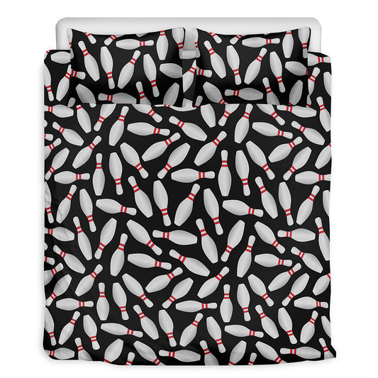Black Bowling Pins Pattern Print Duvet Cover Bedding Set