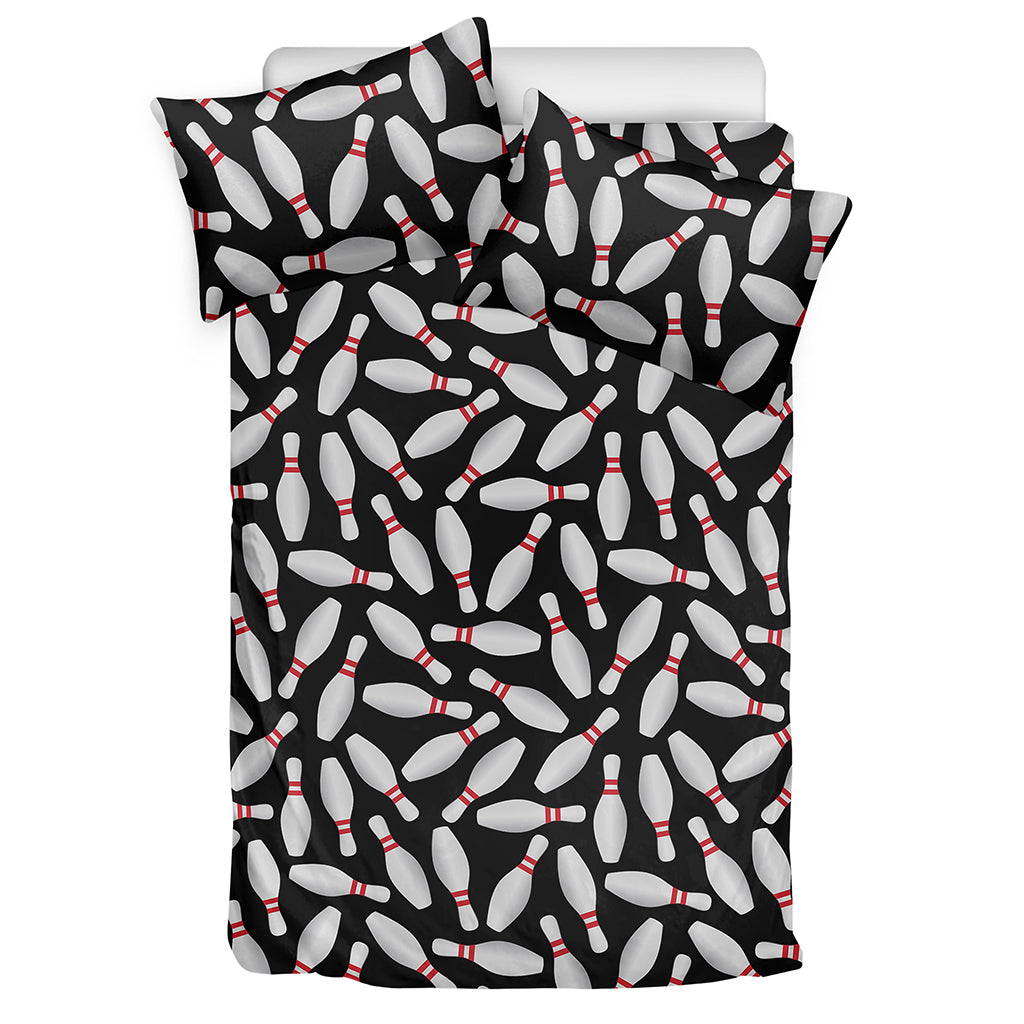 Black Bowling Pins Pattern Print Duvet Cover Bedding Set