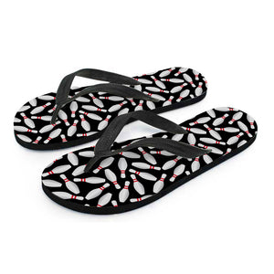 Black Bowling Pins Pattern Print Flip Flops