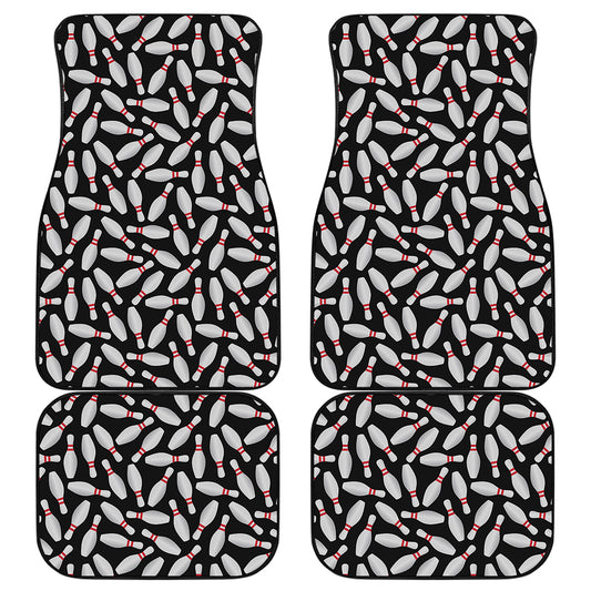 Black Bowling Pins Pattern Print Front and Back Car Floor Mats