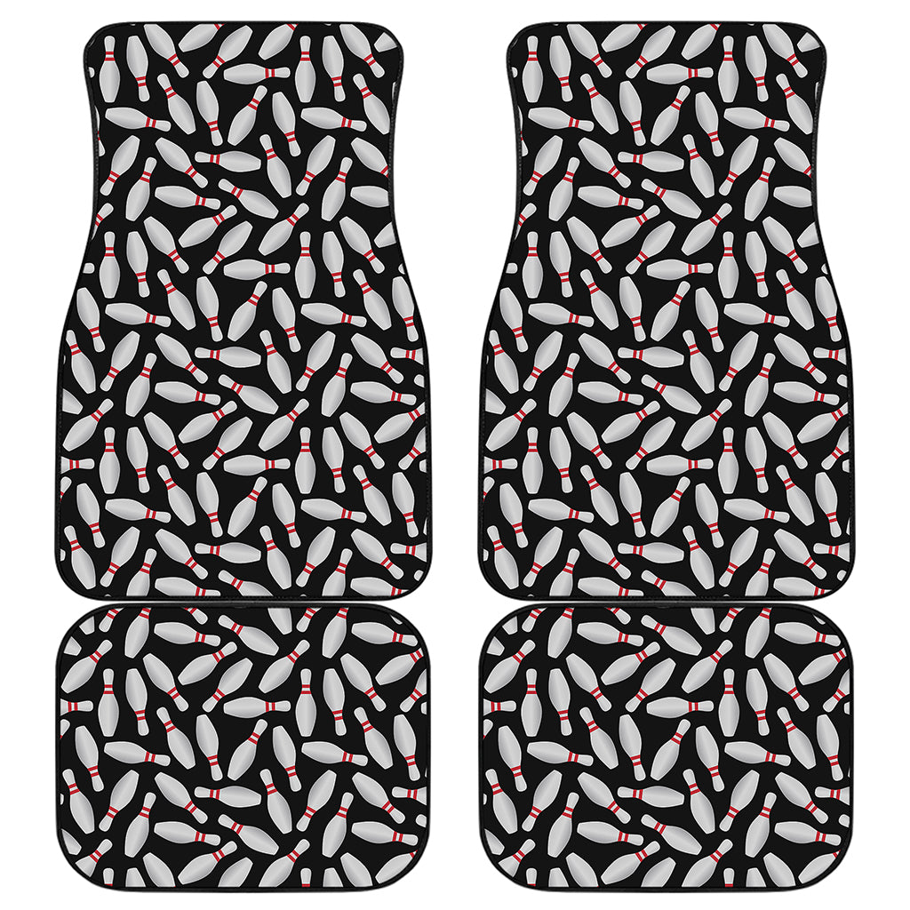 Black Bowling Pins Pattern Print Front and Back Car Floor Mats