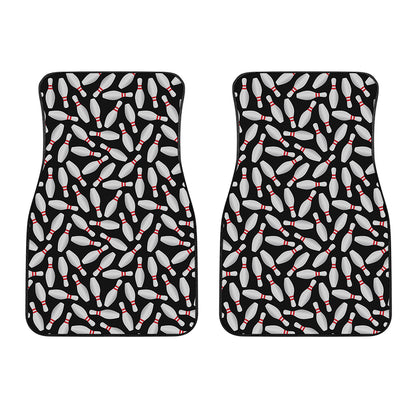 Black Bowling Pins Pattern Print Front Car Floor Mats