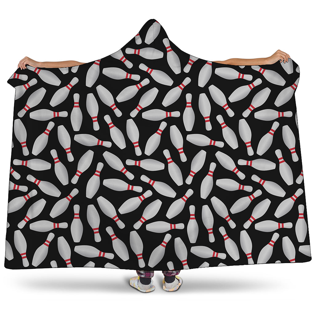 Black Bowling Pins Pattern Print Hooded Blanket