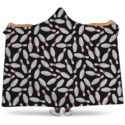 Black Bowling Pins Pattern Print Hooded Blanket