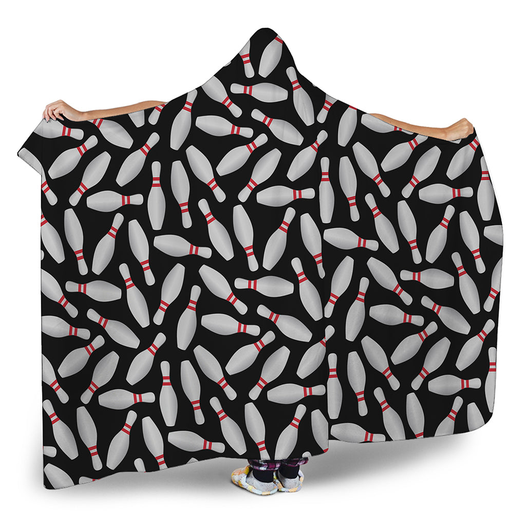Black Bowling Pins Pattern Print Hooded Blanket