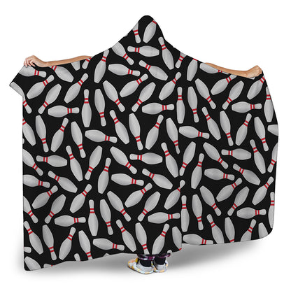 Black Bowling Pins Pattern Print Hooded Blanket
