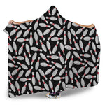 Black Bowling Pins Pattern Print Hooded Blanket