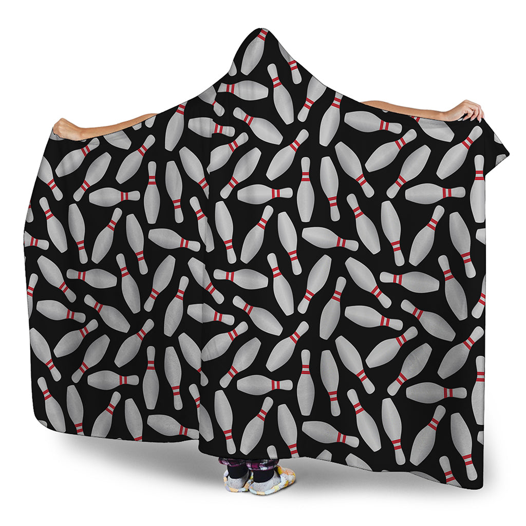 Black Bowling Pins Pattern Print Hooded Blanket