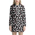 Black Bowling Pins Pattern Print Pullover Hoodie Dress