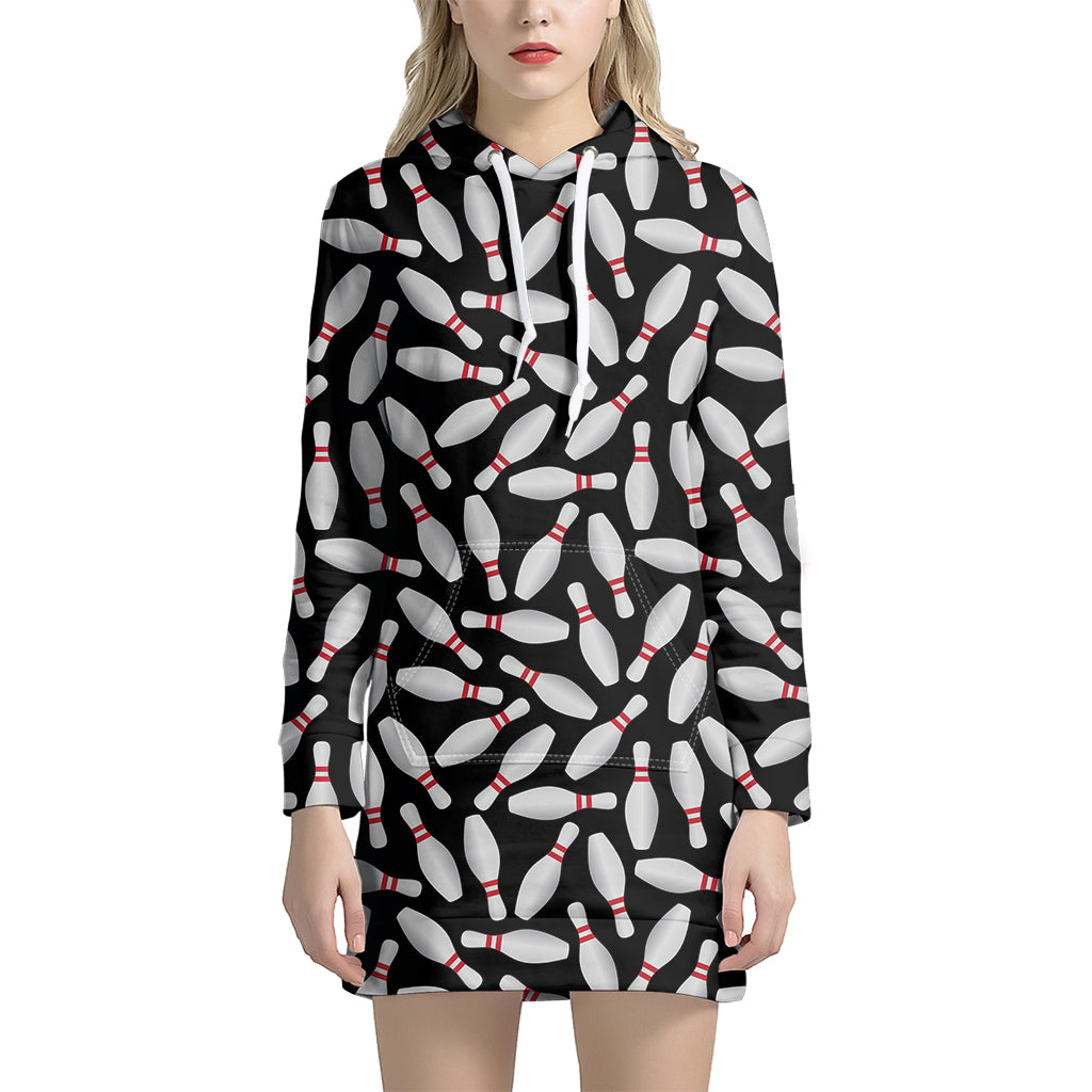 Black Bowling Pins Pattern Print Hoodie Dress