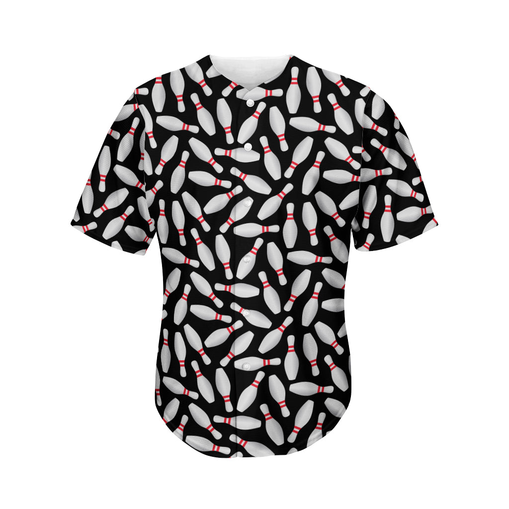 Black Bowling Pins Pattern Print Men's Baseball Jersey