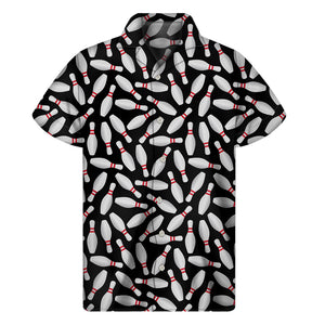 Black Bowling Pins Pattern Print Men's Short Sleeve Shirt