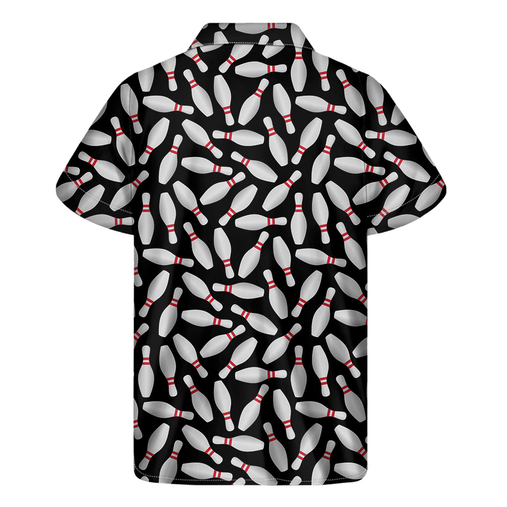 Black Bowling Pins Pattern Print Men's Short Sleeve Shirt