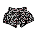 Black Bowling Pins Pattern Print Muay Thai Boxing Shorts