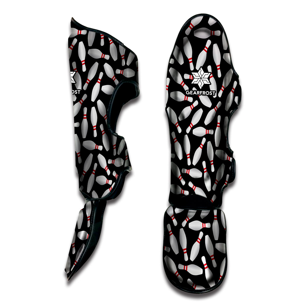 Black Bowling Pins Pattern Print Muay Thai Shin Guard