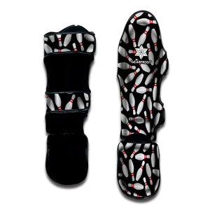 Black Bowling Pins Pattern Print Muay Thai Shin Guard