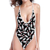 Black Bowling Pins Pattern Print One Piece High Cut Swimsuit