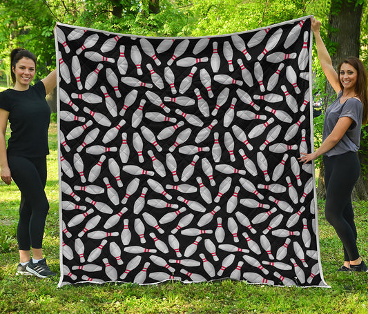Black Bowling Pins Pattern Print Quilt