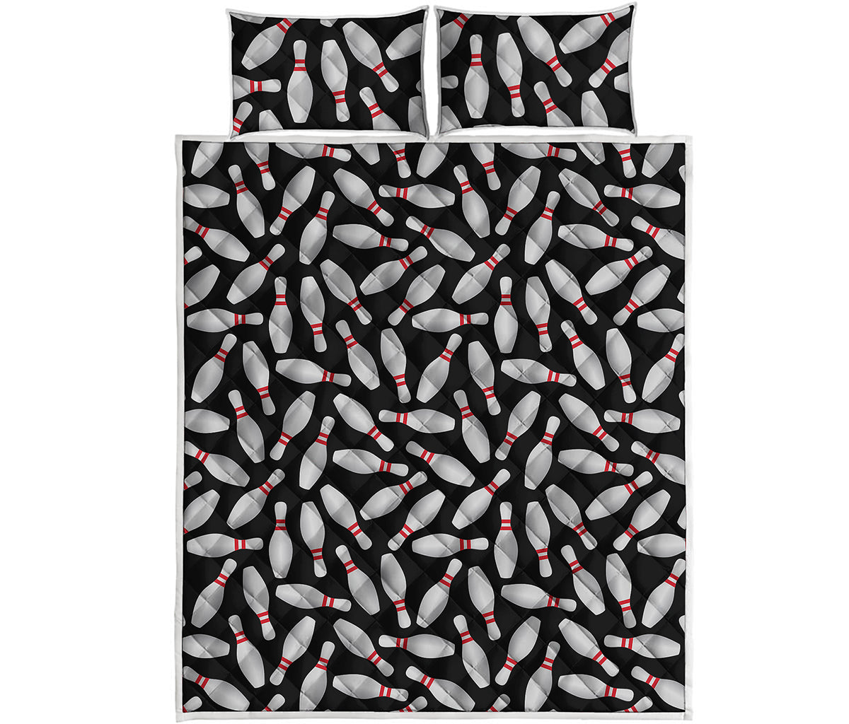Black Bowling Pins Pattern Print Quilt Bed Set