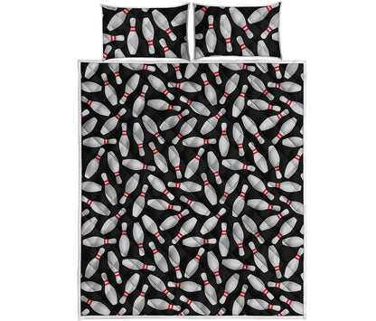 Black Bowling Pins Pattern Print Quilt Bed Set