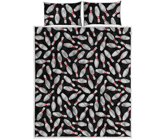 Black Bowling Pins Pattern Print Quilt Bed Set