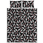 Black Bowling Pins Pattern Print Quilt Bed Set