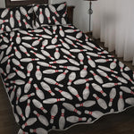 Black Bowling Pins Pattern Print Quilt Bed Set