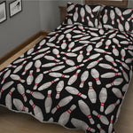 Black Bowling Pins Pattern Print Quilt Bed Set