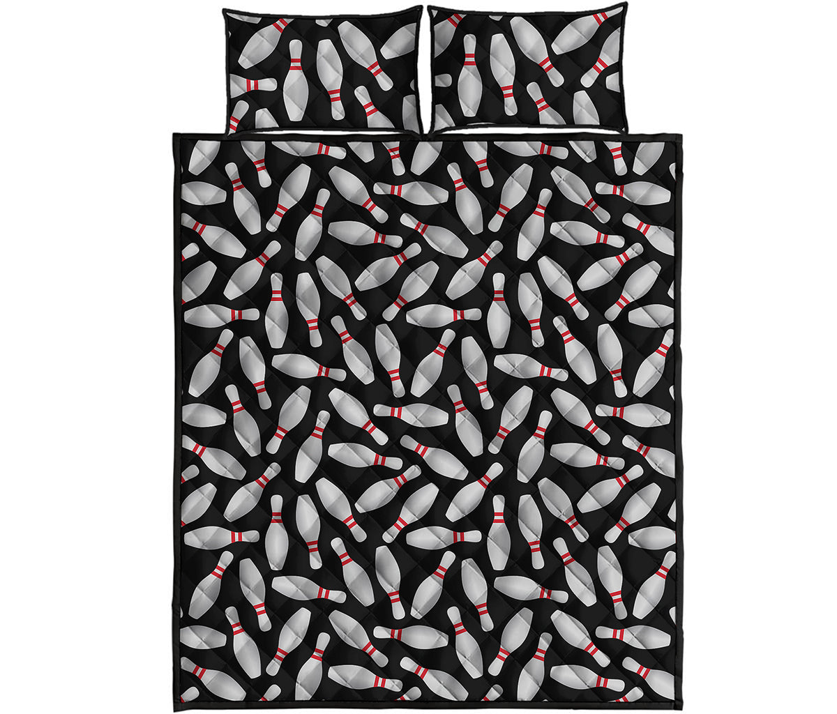 Black Bowling Pins Pattern Print Quilt Bed Set