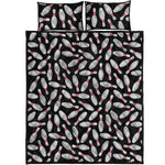 Black Bowling Pins Pattern Print Quilt Bed Set