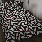 Black Bowling Pins Pattern Print Quilt Bed Set