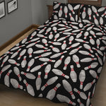 Black Bowling Pins Pattern Print Quilt Bed Set