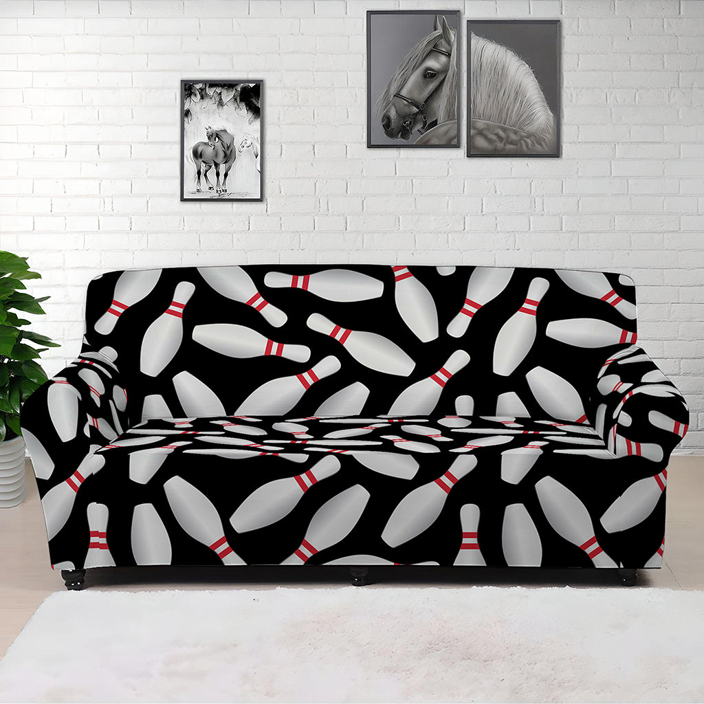Black Bowling Pins Pattern Print Sofa Cover