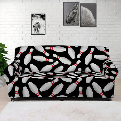 Black Bowling Pins Pattern Print Sofa Cover