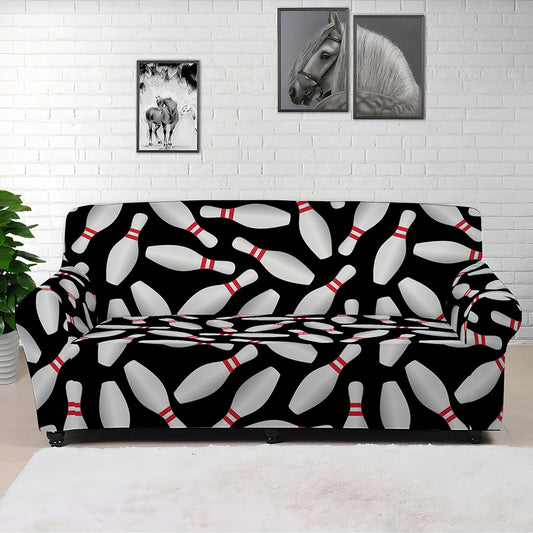 Black Bowling Pins Pattern Print Sofa Cover