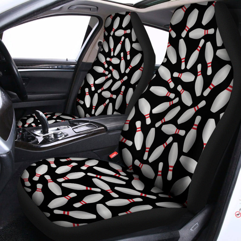 Black Bowling Pins Pattern Print Universal Fit Car Seat Covers