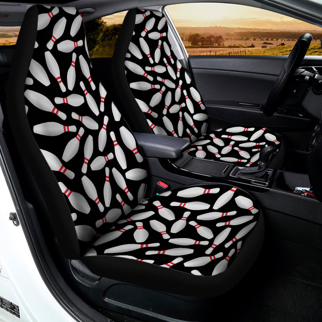 Black Bowling Pins Pattern Print Universal Fit Car Seat Covers