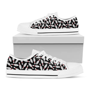 Black Bowling Pins Pattern Print White Low Top Shoes