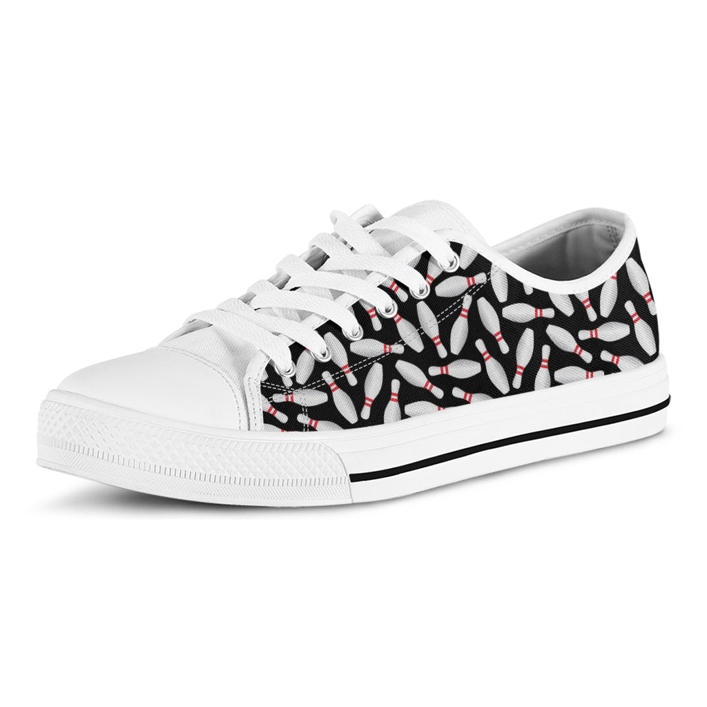 Black Bowling Pins Pattern Print White Low Top Shoes