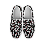 Black Bowling Pins Pattern Print White Slip On Shoes