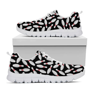 Black Bowling Pins Pattern Print White Sneakers