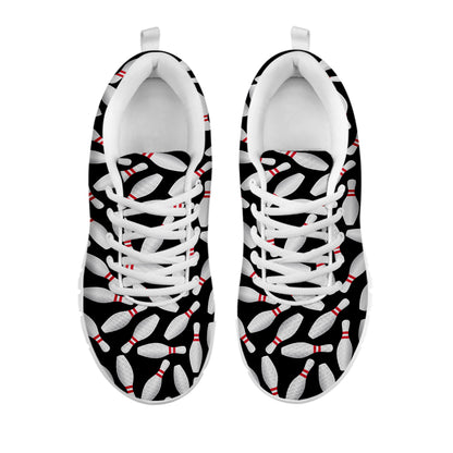 Black Bowling Pins Pattern Print White Sneakers